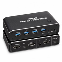 Hardrock HDMI 2.1 KVM Switch 2x1 8K 60Hz USB 3.0 dengan Empat Port USB dan Kontrol Tombol Tekan untuk Dua Meja Komputer