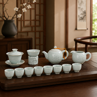 Ensemble de thé chinois en céladon de 13 pièces, boîte cadeau, théière Gaiwan, pichet à thé, 8 tasses, ensemble de thé Gongfu en porcelaine, motif en relief, bord doré, 350 ml