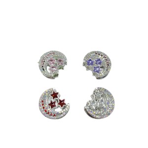 Pendientes de plata de ley con forma de luna y estrella, con diamantes de imitación, para accesorios de joyería DIY, pendientes de moda unisex - Product Image 4