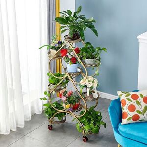 Support à fleurs en fer forgé de style européen avec roulettes, mobile et peu encombrant, adapté aux balcons et aux salons, grand modèle - Product Image 1