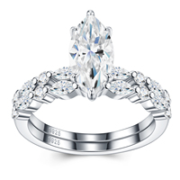 S925 Sterling Silber Moissanit-Ring Marquise-Schliff 6x12mm Bypass Doppelband Sechs Krappenfassungen Damenring
