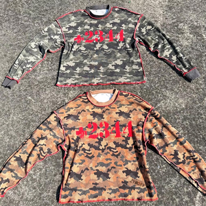 Chemises à manches longues en tricot gaufré à coutures contrastées avec logo personnalisé, de haute qualité, en tricot gaufré camouflage à manches longues - Product Image 1