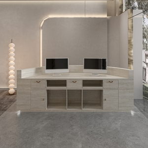 <strong>Modern</strong> Arc-Shaped Travertine Stone Front Reception <strong>Desk</strong> for Beauty Salon Clothing Store Company Hand Painted Cashier <strong>Information</strong> - Product Image 5