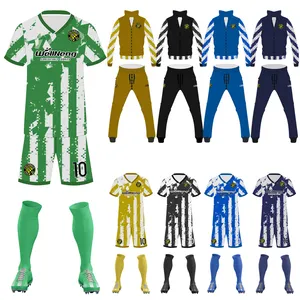 Conjunto de camisas de futebol personalizadas para jovens, uniformes de time de futebol, impressão digital por sublimação, de alta qualidade por atacado