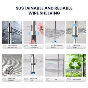 MZG Wholesale Tool Free Assembly Home Storage Standing Slim 5 Tier Metal Wire Shelving Unit Organizer - Product Image 5