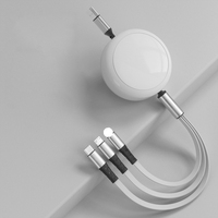Kabel Usb mikro tipe-c dapat ditarik, kabel pengisian daya Cepat 3 dalam 1 120CM 3A TPE datar untuk iphone