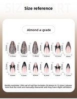 Faux ongles en amande à presser, couleur nude avec nœud en dentelle noire et perle, style gothique Y2K, pour femmes