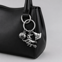 Porte-clés d'Halloween avec breloques citrouille, balai, chapeau, pendentif sorcière, breloque de sac, perle de cristal, anneau porte-clés argenté, cadeau