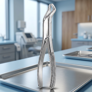 Forceps d'extraction dentaire manuel, pour dents supérieures centrales et latérales, avec poignée à crochet et prise moletée, argenté, instrument chirurgical de classe I - Product Image 4