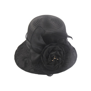 Fufan verano Organza <span class=keywords><strong>encaje</strong></span> flor pequeña maceta al aire libre señoras moda todo-fósforo sombrero <span class=keywords><strong>de</strong></span> playa - Product Image 5