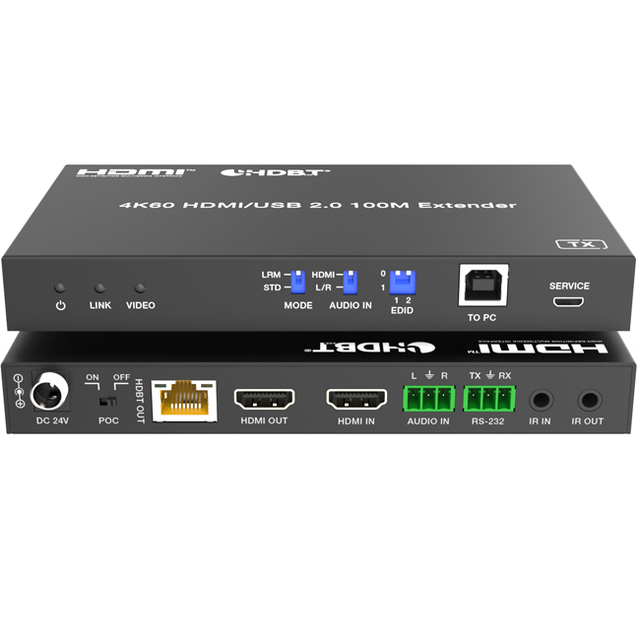 4K USB 2.0 HDMI Extender Over LAN HDBaseT PoC Single CAT5e/CAT6A/CAT7 Cable Upto 100m