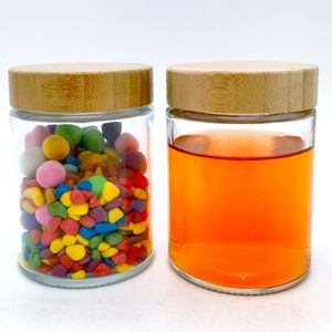 Tarro de vidrio redondo cilíndrico de lujo de 9 oz y 270ml, tarro de especias sellado para almacenamiento de alimentos con tapa de madera de bambú para té, <span class=keywords><strong>cacahuete</strong></span>, azafrán, sal marina - Product Image 2