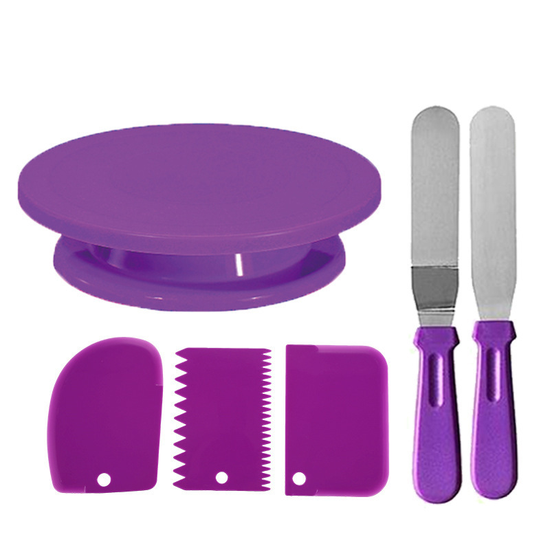 Juego de platos giratorios para pasteles de 6 piezas [Púrpura - Embalaje en caja de color]