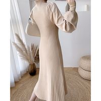 M-2XL automne Semi col haut robe tricotée Version coréenne Slim Fit mi-longueur lanterne manches Base robe en laine