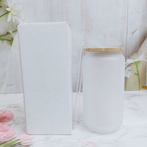 25/50 件美国仓库存 16 盎司透明磨砂玻璃啤酒汽水饮料罐 16 盎司热升华玻璃罐带竹盖和吸管 - Product Image 6