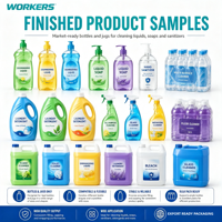 Chaîne complète de machines de remplissage et d'embouteillage pour pâte et liquide détergent, et pour produits de blanchiment et nettoyants WC Flash, de 500 à 5000 ml