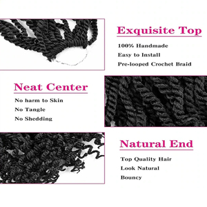 Trenzas pretorcidas de ganchillo onduladas senegalesas de 12 pulgadas <span class=keywords><strong>con</strong></span> extremos ondulados Extensión de cabello sintético para mujeres negras - Product Image 4