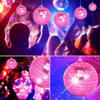 Boule disco suspendue 2CM-100CM en verre rose, cool et amusante, pour fêtes et décorations de Noël - Grande Vente