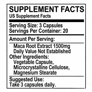 Capsules de racine de Maca OEM ODM, HACCP ISO22000, 60 capsules, 1500 mg par portion, 3 capsules par jour, à base de plantes - Product Image 3