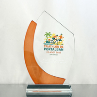 Vente d'usine : Plaque de récompense en cristal personnalisée, courbe orange, trophée moderne en cristal