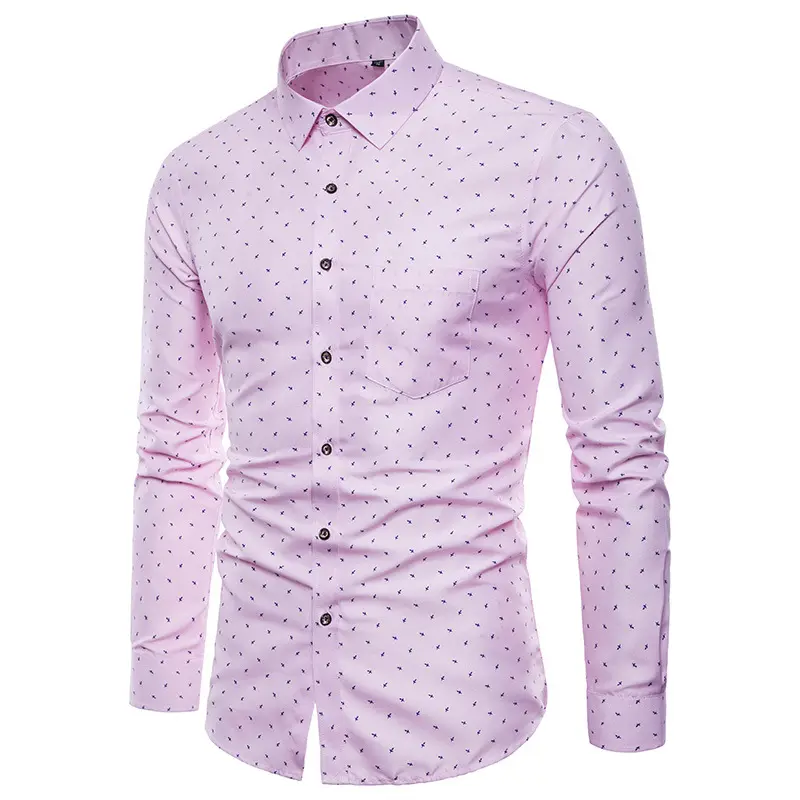 Simple Turn Down Collar Slim Fit Long Sleeve Polka Dot Printed Shirt For Men