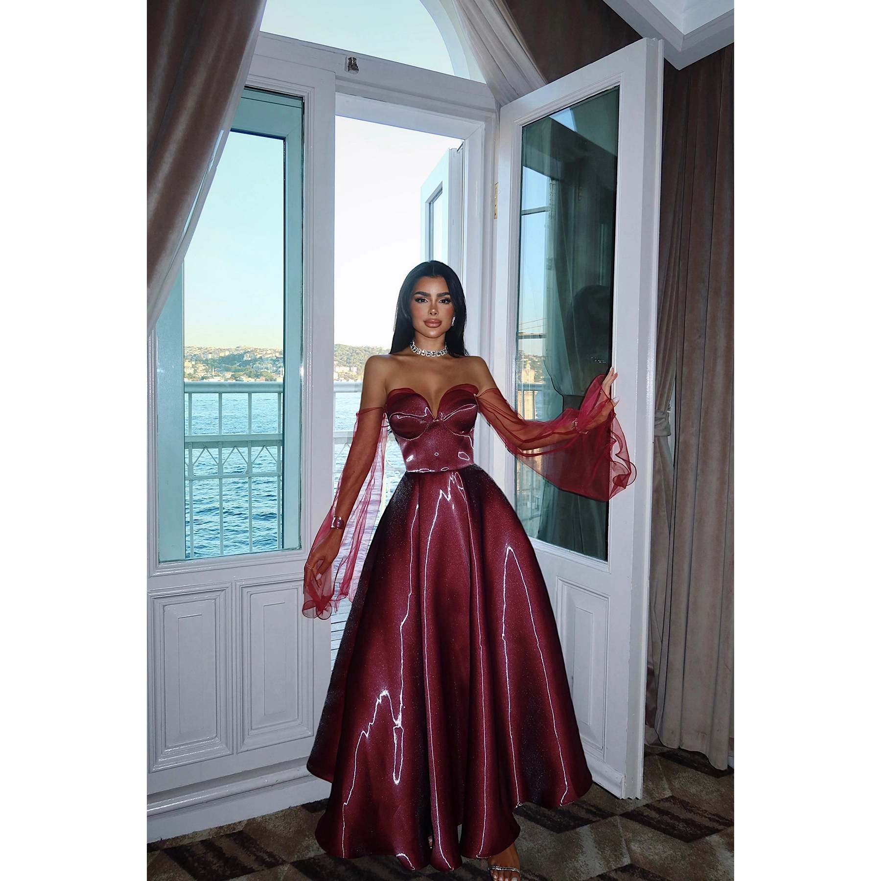green emerald velvet dress Traditional Turkish Red Maxi Henna Party Gown 44 main image 1