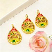 Pendentif Goutte d'Eau Lotus Poisson en Émail Filigrané Creux Style Chinois, Breloques Tendance pour la Confection de Chaînes de Pulls