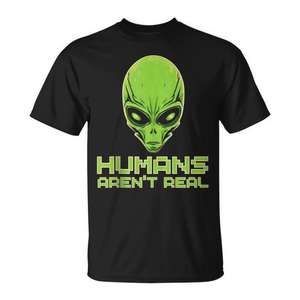 Camiseta de Disfraz de Festival OVNI con Cabeza de Extraterrestre para Adultos, Unisex, Manga Corta, Cuello Redondo, Algodón Negro, Estampado Gráfico - Product Image 1