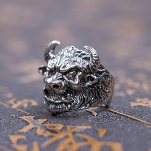 Anillo de Hombre de Aleación Estilo Punk Hip Hop Retro <span class=keywords><strong>Tauren</strong></span> Europeo Americano, Plateado, Ajustable, Diseño Abierto - Product Image 2