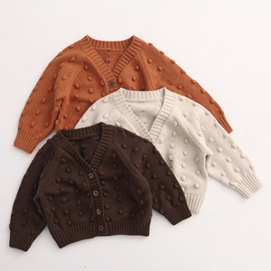 Pull-over pour enfants printemps-automne, couleur unie, col en V, cardigan en tricot pour garçons, vêtements pour bébés en coton - Product Image 1