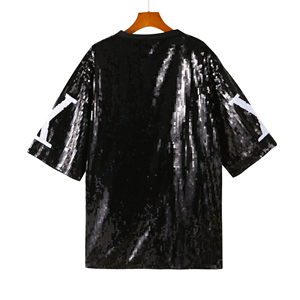 Moda negro <span class=keywords><strong>L</strong></span> marca lujo lentejuelas Jersey Streetwear negro suelta lentejuelas camiseta Sexy Bling Universal tamañ<span class=keywords><strong>o</strong></span> diseñador señora camiseta - Product Image 2