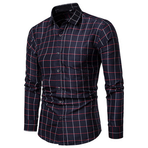 Camisa de vestir con botones para hombre Camisa de manga larga ajustada para trabajo <span class=keywords><strong>social</strong></span> y negocios Blanco a cuadros con bolsillos 2022 - Product Image 4