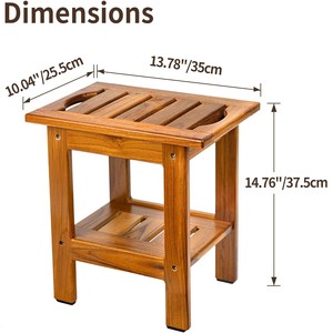 Tabouret de salle de bain en teck Le Rong 35x25.5x37.5cm avec porte-chaussures pour usage intérieur et extérieur - Product Image 3