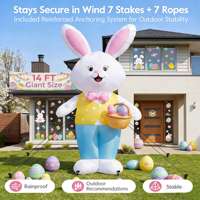 Grand Lapin de Pâques Gonflable de 4,27 m pour Décoration Extérieure, Très Grand, avec Lumières LED Intégrées, Tissu Robuste, Gonflage Rapide