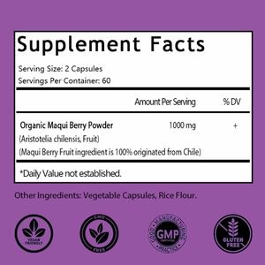 Cápsulas de Maqui Berry de 1000 mg, Venta Caliente OEM/ODM, Apoya la Salud Ocular, el Sistema Inmunológico y la Salud Digestiva, Sin OMG ni Gluten - Product Image 2