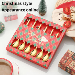 Fourchette à dessert moderne Cuillère à café Couverts de Noël en acier inoxydable doré avec boîte-cadeau - Product Image 5