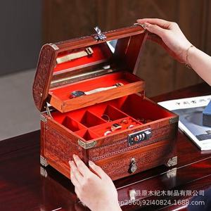 Wooden Jewelry Box Solid Wood Rectangle With <b>Lock</b> <b>Portable</b> Jewelry Storage Shandong Made - Product Image 2