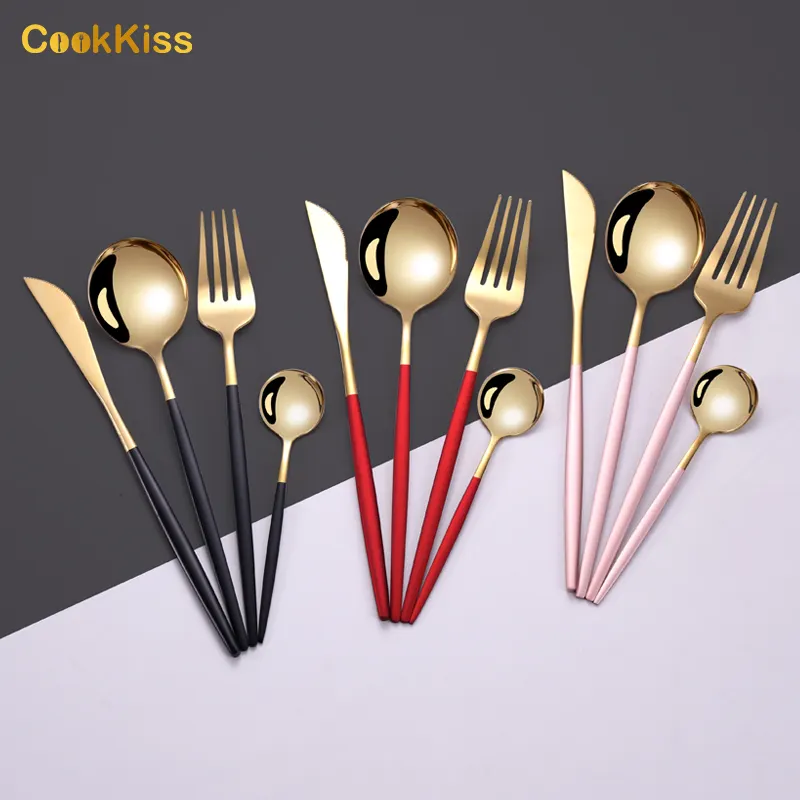 Di alta qualità stile portogallo colorato di lusso argento oro 4 pezzi 24 pezzi in acciaio inox posate Set forchetta coltello cucchiaio posate Set