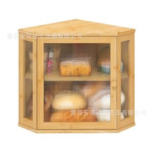 Bamboo Wood Bread Box Double Layer Dustproof Storage Cabinet For <b>Kitchen</b> Countertop Home Use - Product Image 2