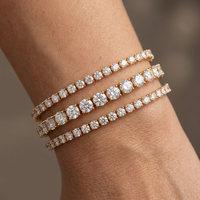 Bracelet tennis en or massif 10K 14K 18K avec diamant de laboratoire 3mm taille ronde 5 carats à quatre griffes, 7,5 pouces, CVD, fabrication de bijoux en gros