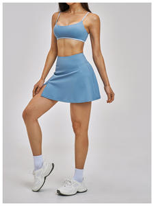 Naked Feeling Quick Dry Sports Bra <b>Side</b> Slit Tennis Skirt With Pockets 4 Way Stretch Workout Wear Women 2 Piece Set - Product Image 5