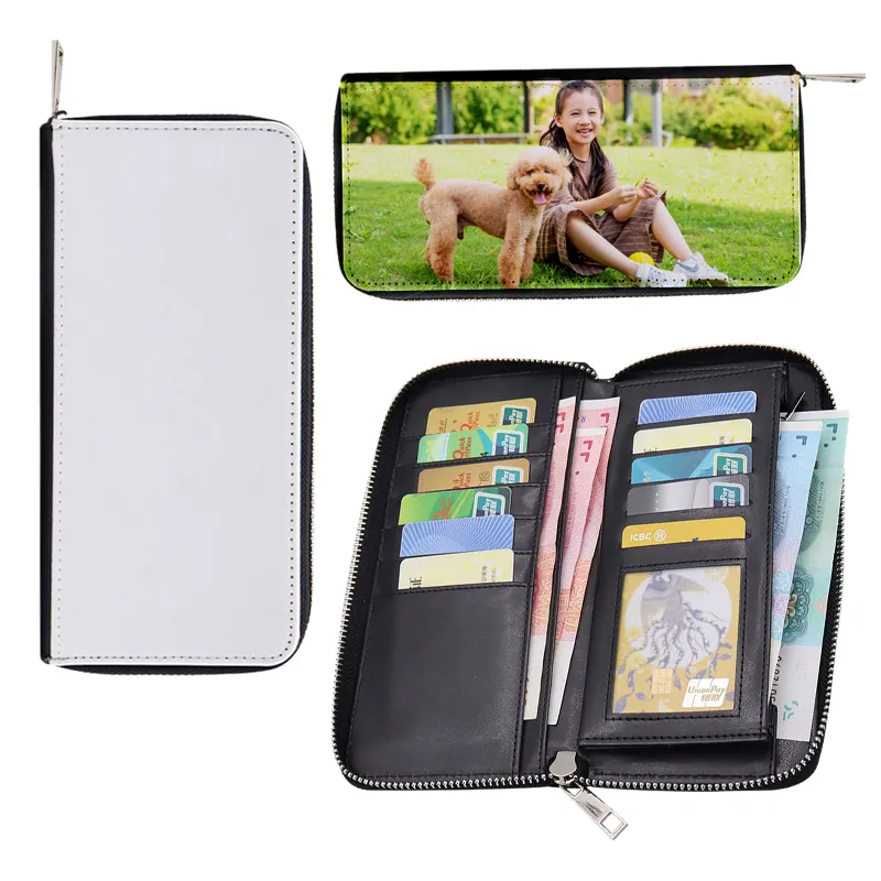 Sublimation Wallets Custom Printed Credit Card Holder Purse PU Leather Sublimation Blank Bag Zipper Wallet