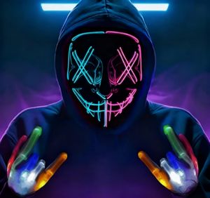 Carnaval personnalisé noir sanglant brillant PVC LED Rave <span class=keywords><strong>Halloween</strong></span> Costume Polyester néon EL fil <span class=keywords><strong>masque</strong></span> d'effarouchement <span class=keywords><strong>pour</strong></span> les fêtes de Cosplay - Product Image 2