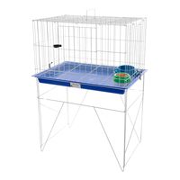 Cage pour animaux de compagnie en fil d'argent avec support pliable, plateau en plastique bleu foncé, poignée supérieure portable pour un entretien quotidien pratique des petits animaux