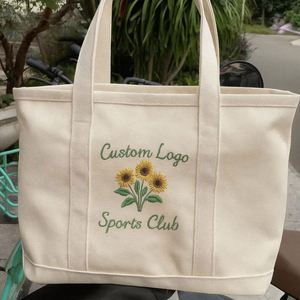 Embroidery Cotton Canvas Reusable Customized Letter Logo Two-Tone Accent Sporty Gusseted Tote <b>Bag</b> With Pocket - Product Image 2