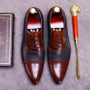 Marriage Business Formal Leather English Pointed Brogue Men's Multi-color Leather Shoes - Product Image 6