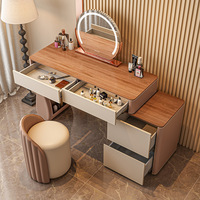 Coiffeuse multifonctionnelle de luxe léger avec miroir intégré et tiroirs, grande taille, éclairage LED, pour chambre à coucher, hôtel et salon