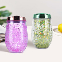 Tasse en plastique en forme d'oeuf à double paroi de 350ml avec paille Gobelet en plastique acrylique transparent à double paroi Tasse en paille Gobelet réutilisable
