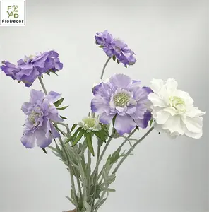 Popular Ano Novo Decorações 3 Cabeças Artificial Scabiosa Flor Para Casamento Casa Festa De Seda Flor Arranjos