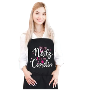 Grembiule Nero Personalizzato in Cotone Stampato per Estetiste e Truccatrici, con Logo Personalizzato, per Saloni di Bellezza e Tecnici delle Unghie, con 2 Tasche - Product Image 1